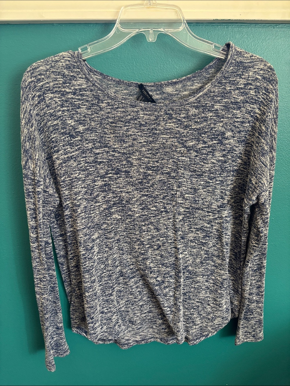 Forever 21 Women's Blue Space-Dye Long Sleeve Top